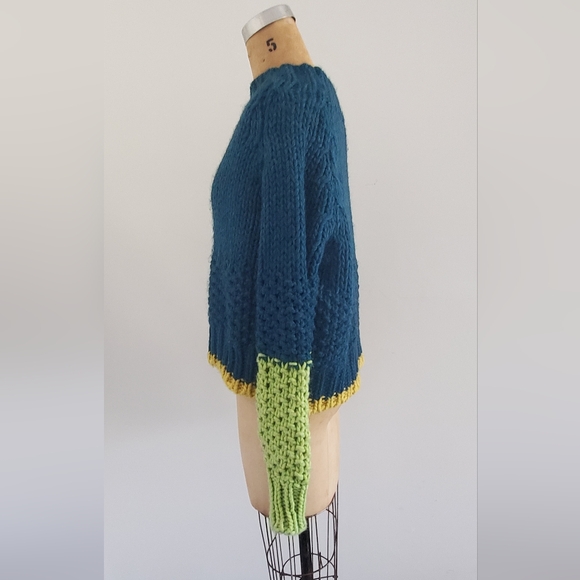 Dr. Bloom Tamborito Colorblock crew neck Sweater, size M/L, teal/green/yellow - Picture 2 of 6